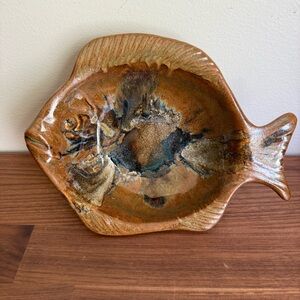 Handmade Glazed Studio Pottery Fish Bowl in Brown and Blue